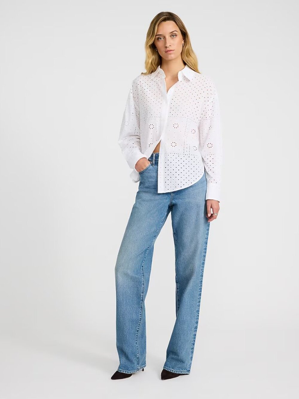 🤍 NWT Express White Eyelet Oversized Button Down Shirt XL
